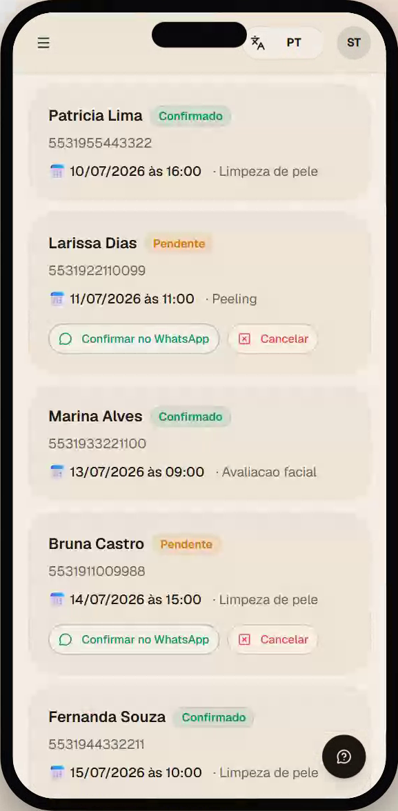 Real screenshot of SmartBio's schedule filling up with bookings